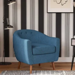 Wohnen Sessel<Retro Sessel in Blau und Walnuss Braun - Enlina