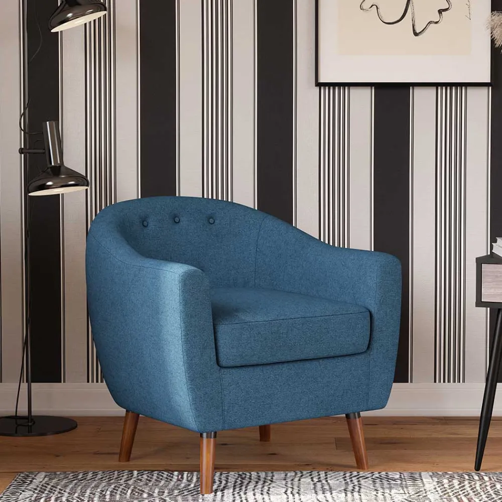 Wohnen Sessel<Retro Sessel in Blau und Walnuss Braun - Enlina