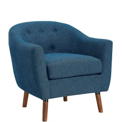 Wohnen Sessel<Retro Sessel in Blau und Walnuss Braun - Enlina