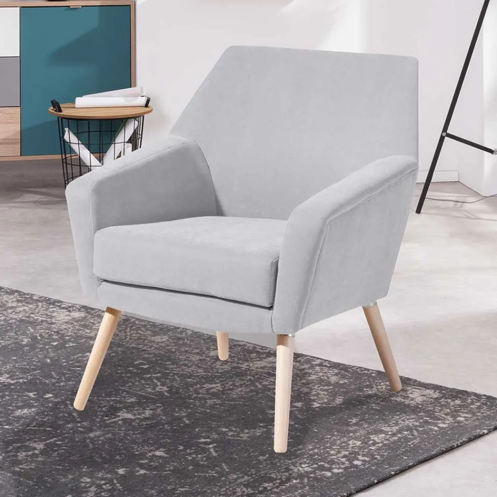 Wohnen Sessel<Retro Sessel in Silbergrau Velours - Desaros