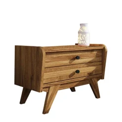 Wohnen Betten<Retrobett aus Wildeiche & Kunstleder - Hardus (dreiteilig)