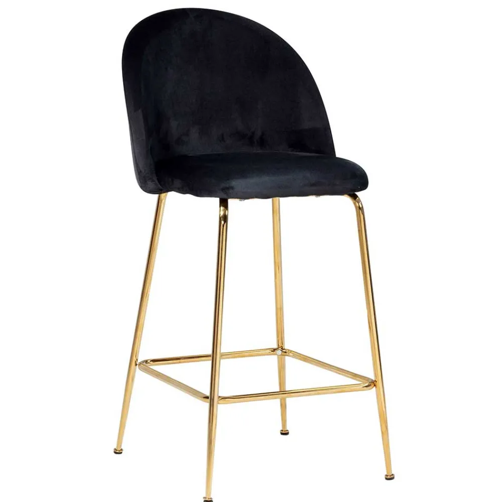 Wohnen Hocker|Stühle<Retrostyle Barstuhl in Schwarz und Gold - Chiosma (2er Set)