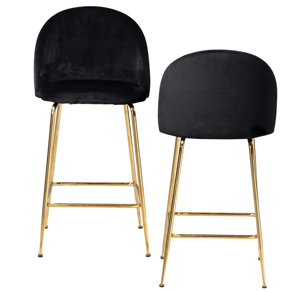 Wohnen Hocker|Stühle<Retrostyle Barstuhl in Schwarz und Gold - Chiosma (2er Set)