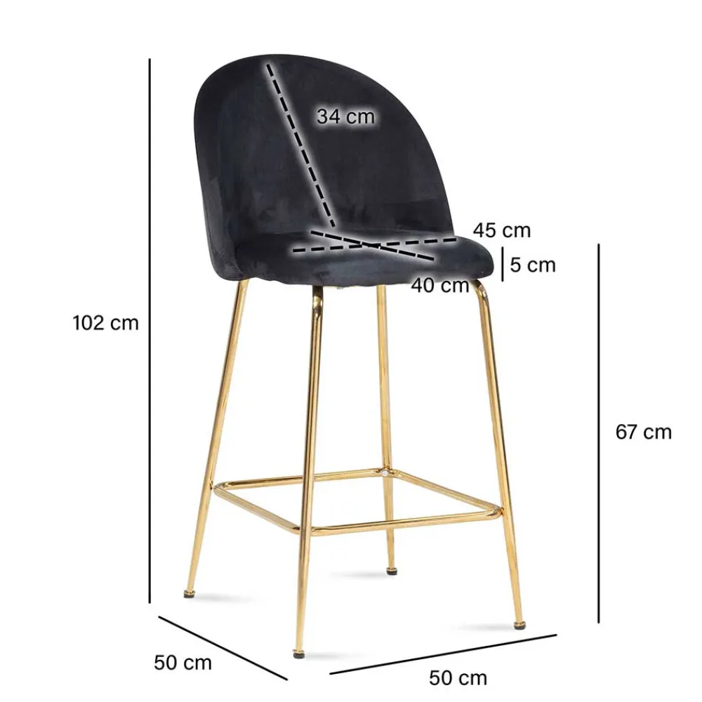 Wohnen Hocker|Stühle<Retrostyle Barstuhl in Schwarz und Gold - Chiosma (2er Set)
