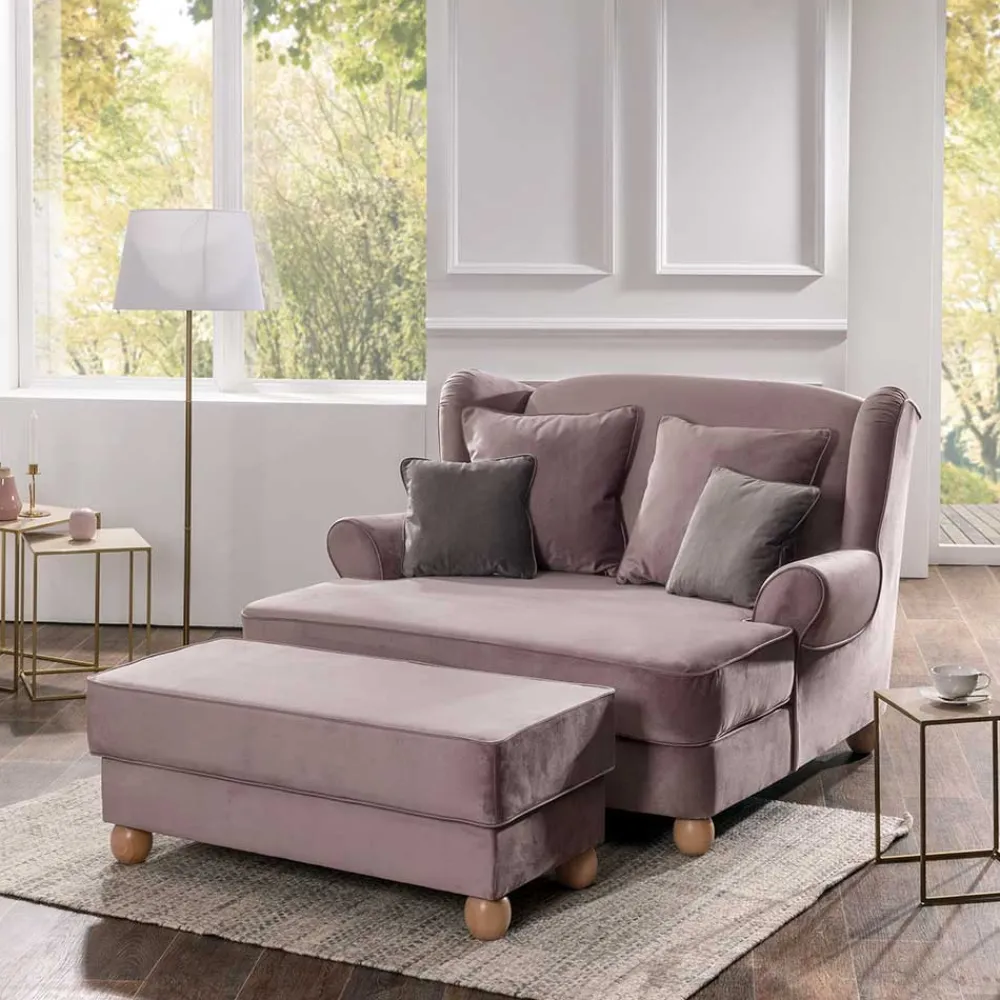 Wohnen Sessel<Rosa Komfortsessel mit Fußhocker - Garcia