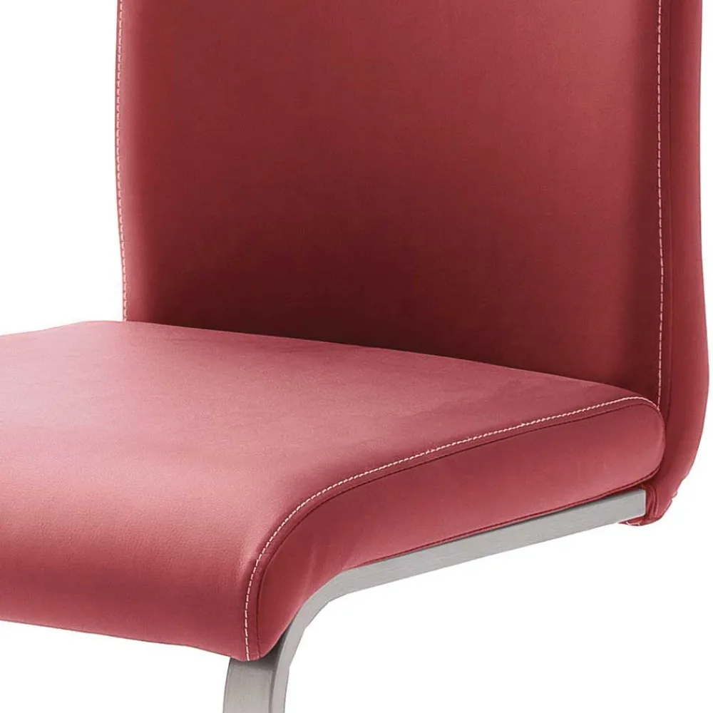 Wohnen Sessel|Stühle<Roter Schwingstuhl Kunstleder Cajonara mit Fuß aus Edelstahl (4er Set)