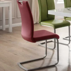 Wohnen Sessel|Stühle<Roter Schwingstuhl Kunstleder Cajonara mit Fuß aus Edelstahl (4er Set)