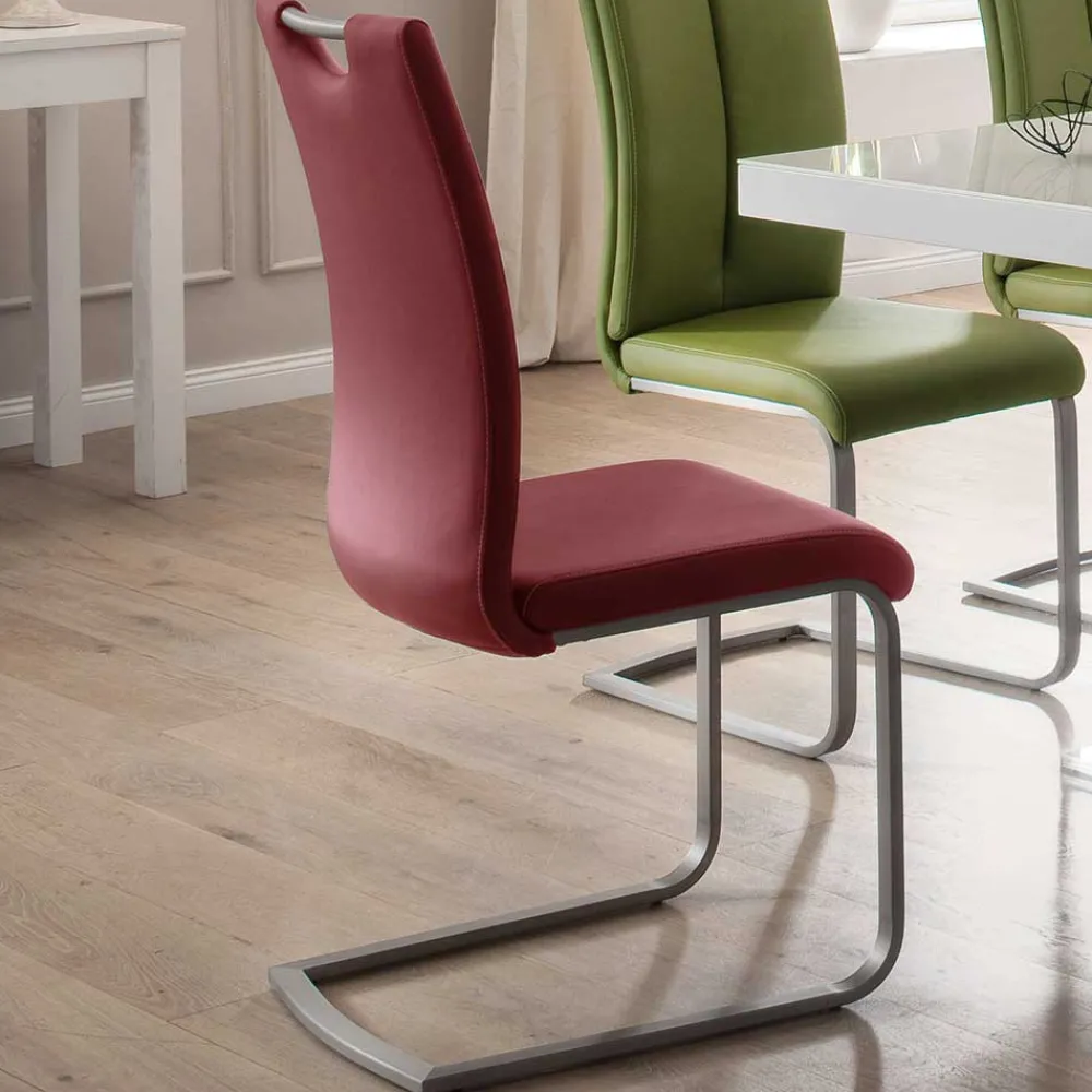 Wohnen Sessel|Stühle<Roter Schwingstuhl Kunstleder Cajonara mit Fuß aus Edelstahl (4er Set)