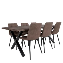 Wohnen Sitzgruppe<Räuchereiche Tisch & 6 Polsterstühle - Omy (siebenteilig)