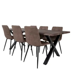 Wohnen Sitzgruppe<Räuchereiche Tisch & 6 Polsterstühle - Omy (siebenteilig)