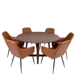Wohnen Sitzgruppe<Runde Design Tischgruppe in Braun - Annescu (siebenteilig)