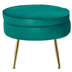 Wohnen Hocker<Runder Retro Samthocker in Petrol - Anguro