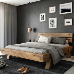 Wohnen Betten<Rustikal-modernes Bett aus Asteiche Massivholz - Raistan