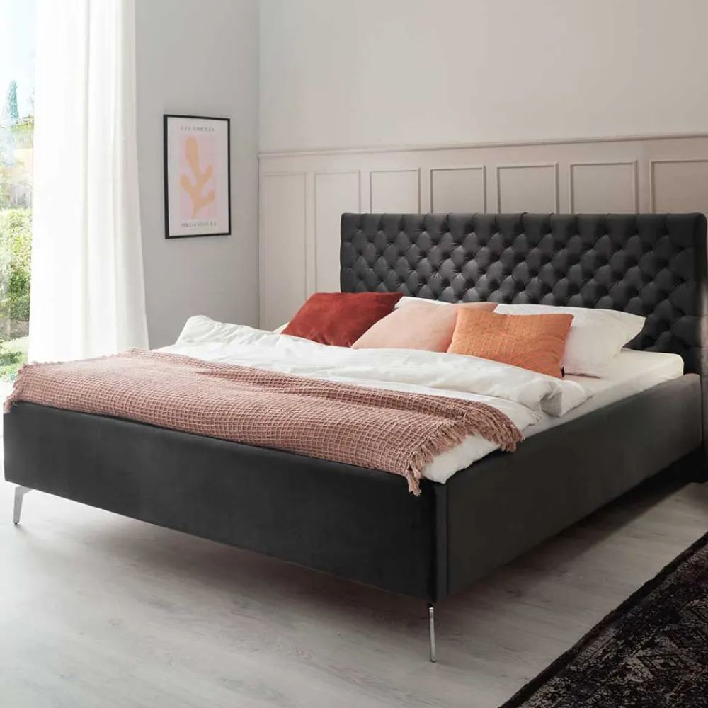 Wohnen Betten<Samt Polsterbett mit Chesterfield Kopfteil - Badehma