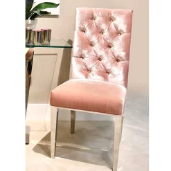 Wohnen Stühle<Samt Polsterstuhl in Rosa mit Edelstahl Gestell - Lucinda