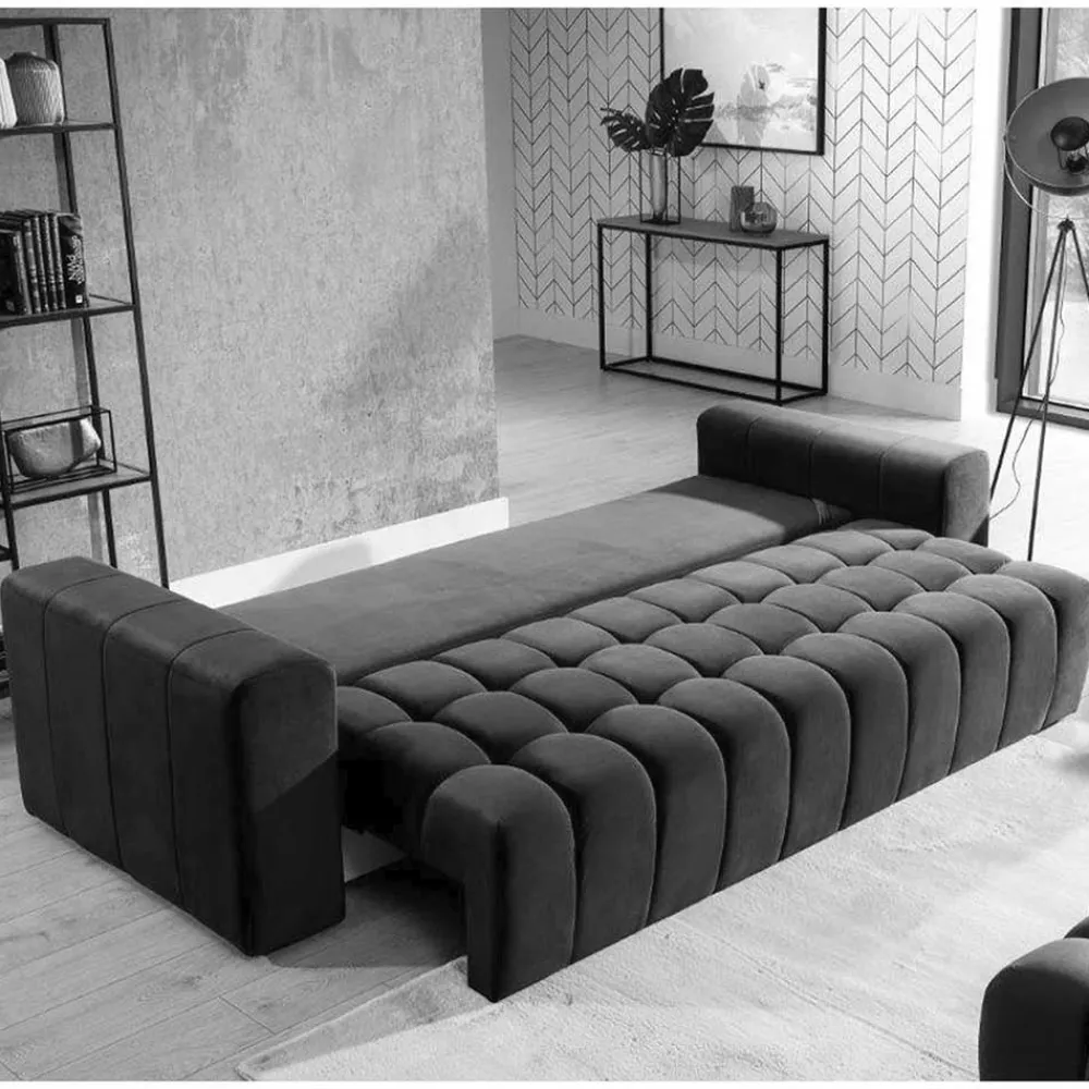 Wohnen Sofas<Samtcouch mit Schlaffunktion in Senfgelb - Eraldo
