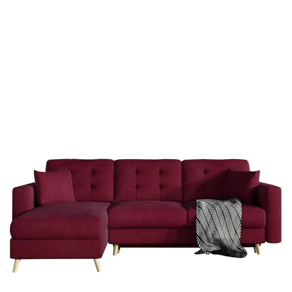 Wohnen Betten|Sofas<Samt-L-Sofa in Bordeaux Rot - Delphima