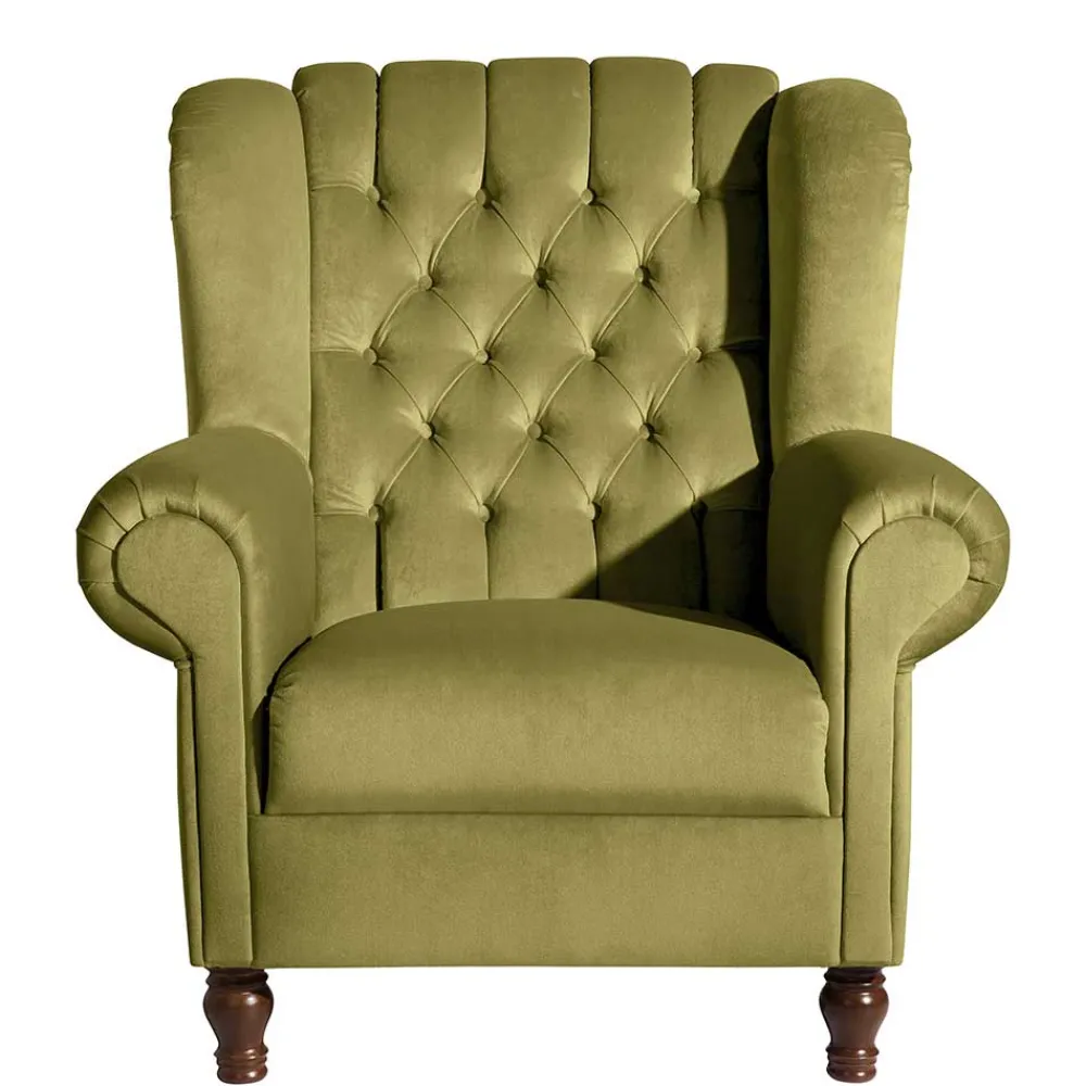 Wohnen Sessel<Samtvelours Ohrensessel im Chesterfield Look - Erulina