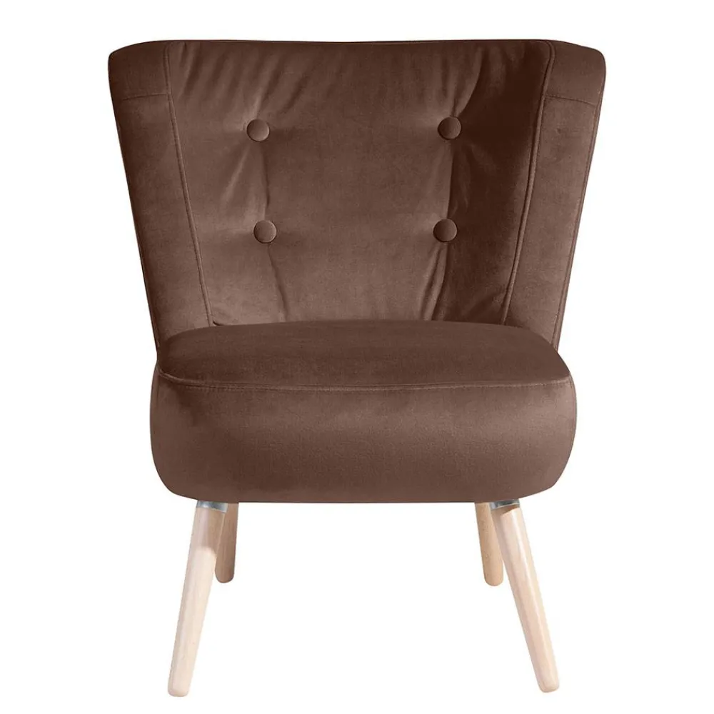 Wohnen Sessel<Samtvelours Sessel in Braun und Buche Natur - Hippa