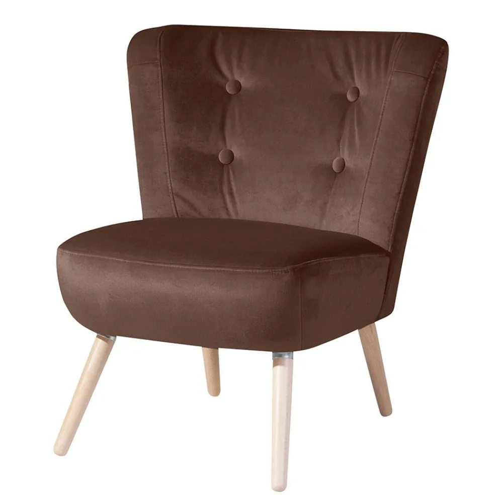 Wohnen Sessel<Samtvelours Sessel in Braun und Buche Natur - Hippa