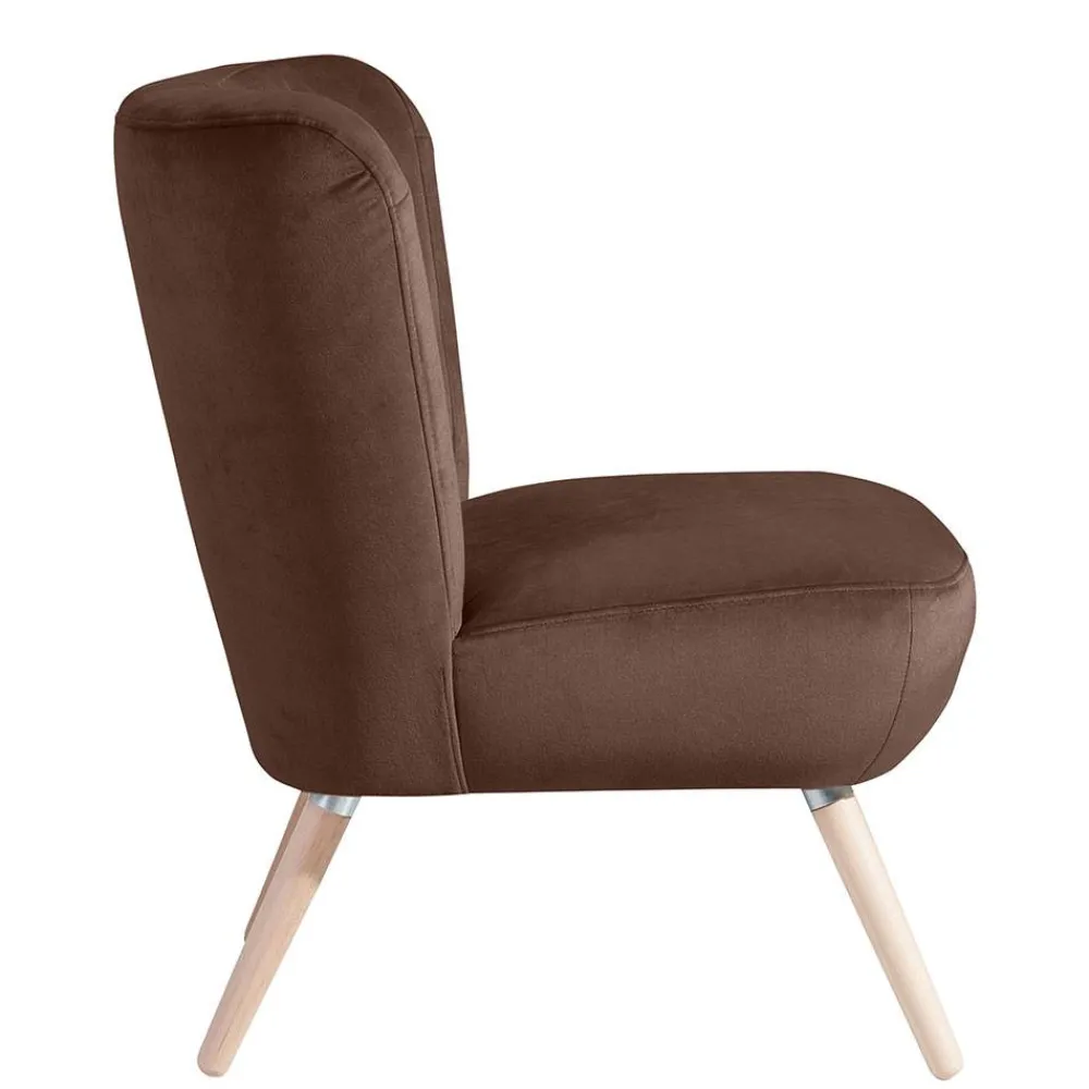 Wohnen Sessel<Samtvelours Sessel in Braun und Buche Natur - Hippa