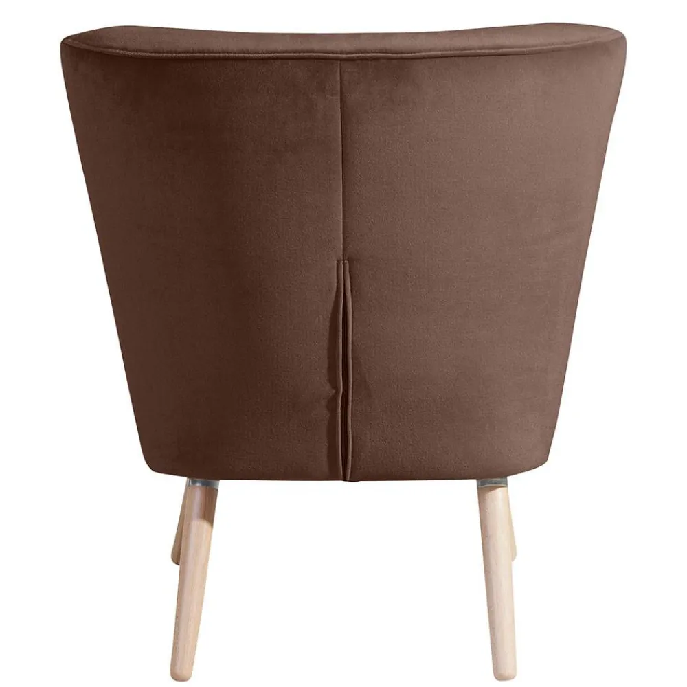 Wohnen Sessel<Samtvelours Sessel in Braun und Buche Natur - Hippa