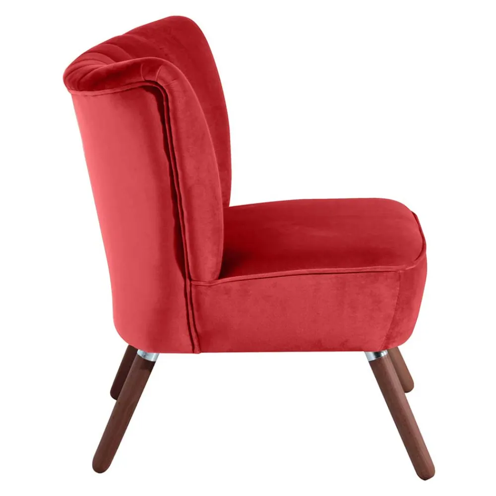 Wohnen Sessel<Samtvelours Sessel in Rot und Nussbaum - Darand