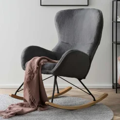 Wohnen Sessel<Scandi Chic Schaukelstuhl in Dunkelgrau Plüsch - Sotrigo