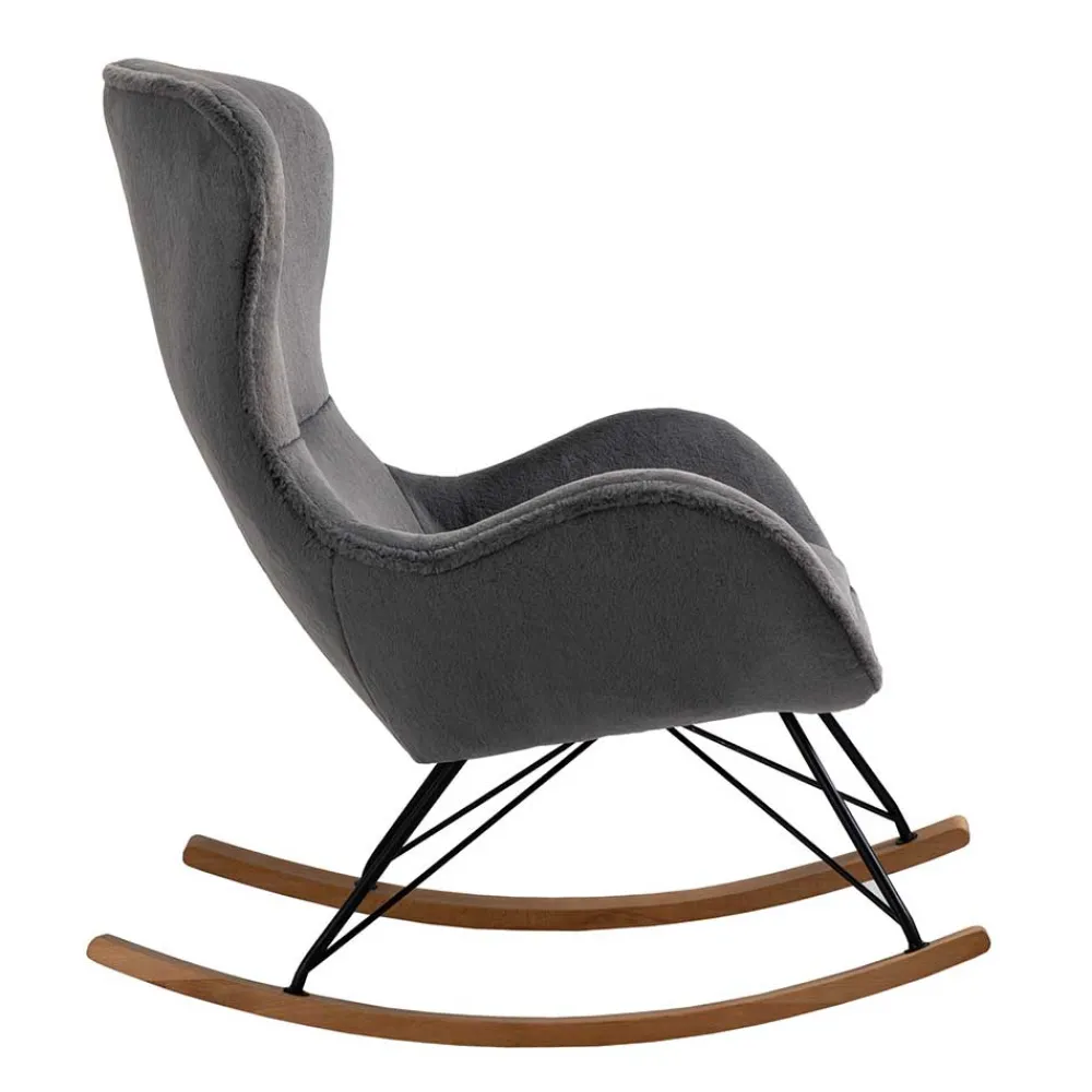 Wohnen Sessel<Scandi Chic Schaukelstuhl in Dunkelgrau Plüsch - Sotrigo