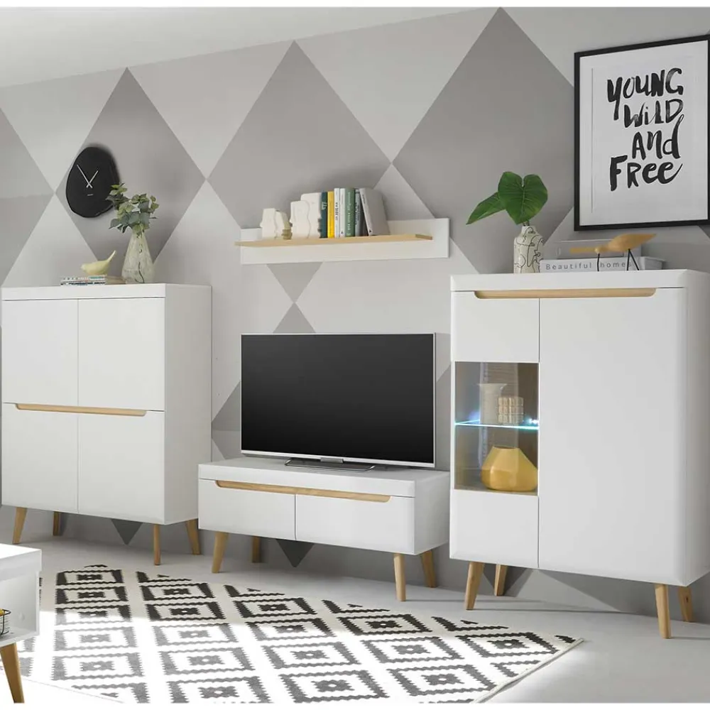 Wohnen Wohnwände<Scandi Chic TV Wohnwand Möbel - Ginko (vierteilig)