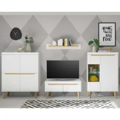Wohnen Wohnwände<Scandi Chic TV Wohnwand Möbel - Ginko (vierteilig)