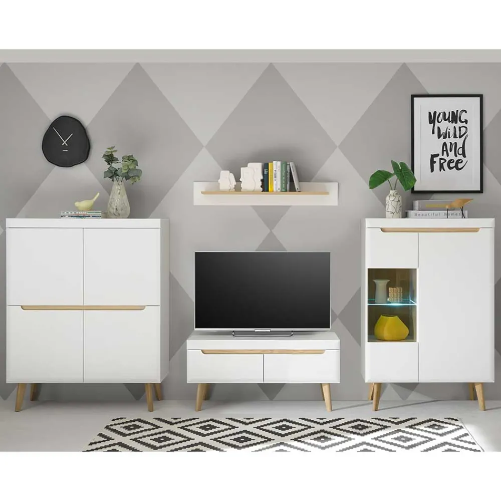 Wohnen Wohnwände<Scandi Chic TV Wohnwand Möbel - Ginko (vierteilig)