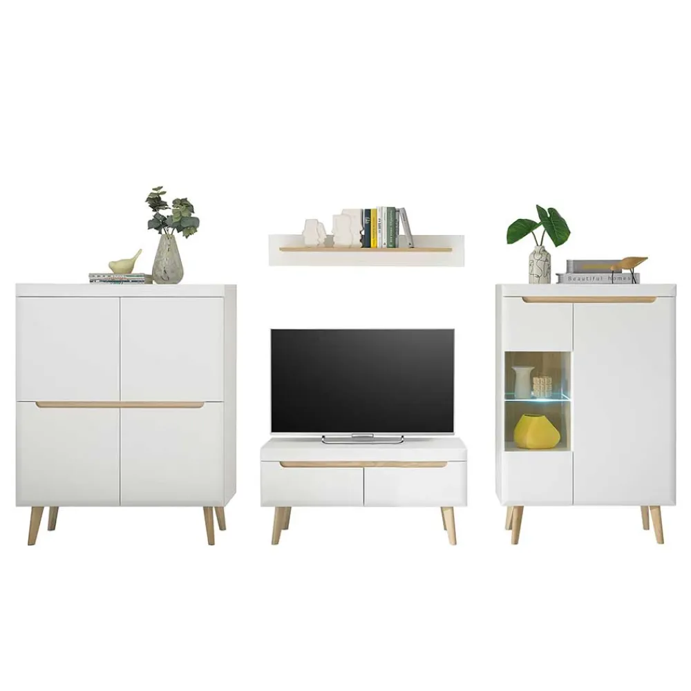 Wohnen Wohnwände<Scandi Chic TV Wohnwand Möbel - Ginko (vierteilig)