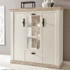 Wohnen Highboards<Scandi Landhaus Highboard in Weiß Pinie Shabby Nedita 140 cm breit