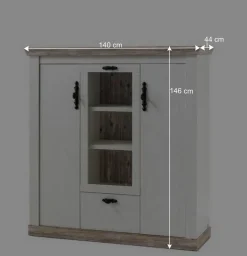 Wohnen Highboards<Scandi Landhaus Highboard in Weiß Pinie Shabby Nedita 140 cm breit
