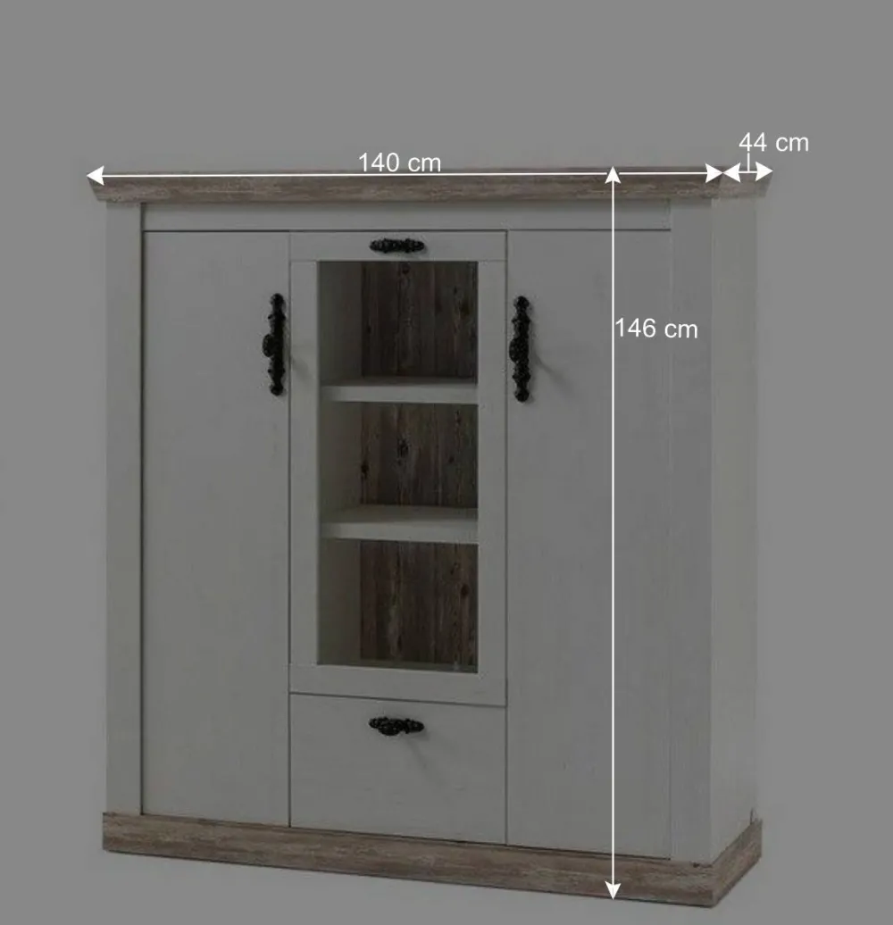Wohnen Highboards<Scandi Landhaus Highboard in Weiß Pinie Shabby Nedita 140 cm breit