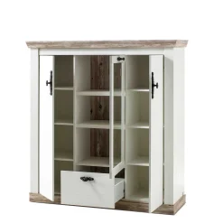 Wohnen Highboards<Scandi Landhaus Highboard in Weiß Pinie Shabby Nedita 140 cm breit