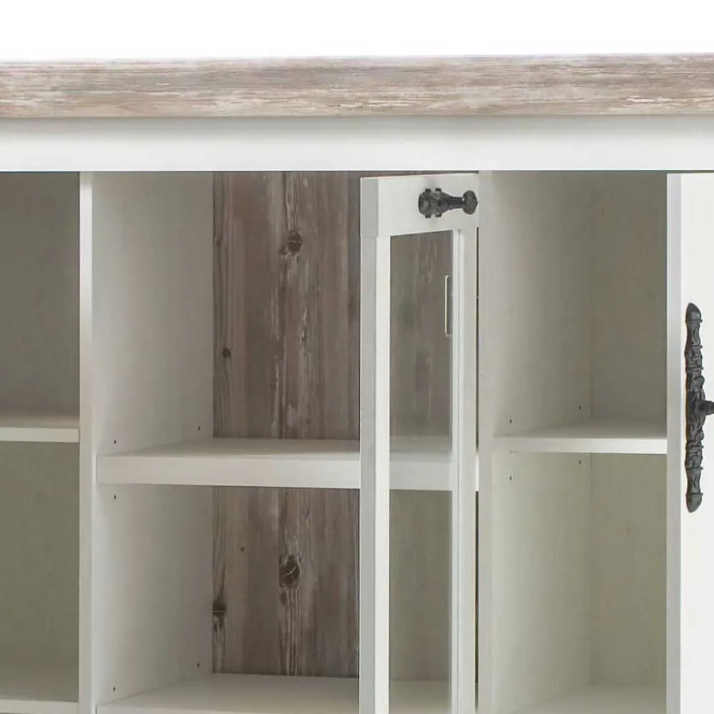 Wohnen Highboards<Scandi Landhaus Highboard in Weiß Pinie Shabby Nedita 140 cm breit