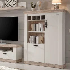 Wohnen Wohnwände<Scandi Landhaus Wohnzimmermöbel Set Nedita in Weiß (vierteilig)