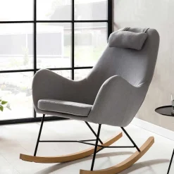 Wohnen Stühle|Sessel<Scandi Schaukelstuhl mit grauem Stoff - Karin