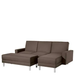 Wohnen Betten|Sofas<Schlafcouch mit Hocker in Beigegrau mit Chrom - Defelira (zweiteilig)
