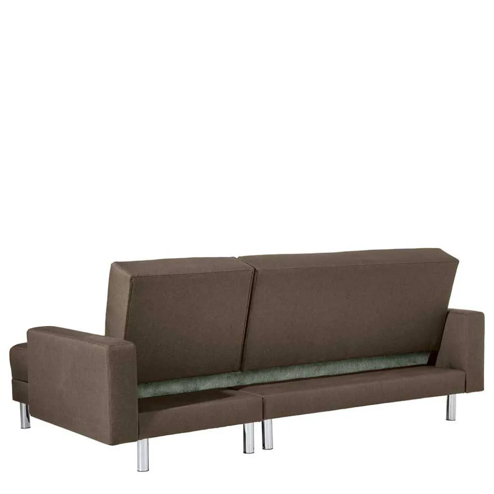 Wohnen Betten|Sofas<Schlafcouch mit Hocker in Beigegrau mit Chrom - Defelira (zweiteilig)