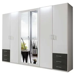 Wohnen Kleiderschränke<Schlafzimmer Kleiderschrank in Weiß & Dunkelgrau - Shakti