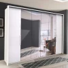 Wohnen Kleiderschränke<Schlafzimmerschrank mit Spiegel & Glas Front in Weiß - Dolienca