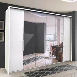 Wohnen Kleiderschränke<Schlafzimmerschrank mit Spiegel & Glas Front in Weiß - Dolienca