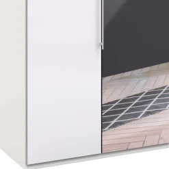 Wohnen Kleiderschränke<Schlafzimmerschrank mit Spiegel & Glas Front in Weiß - Dolienca