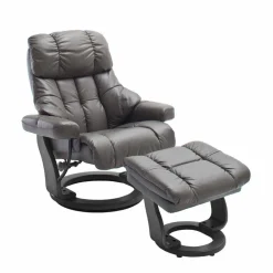 Wohnen Sessel<Schlammfarbener Ledersessel mit Relaxfunktion Jandrus & Fußhocker (zweiteilig)