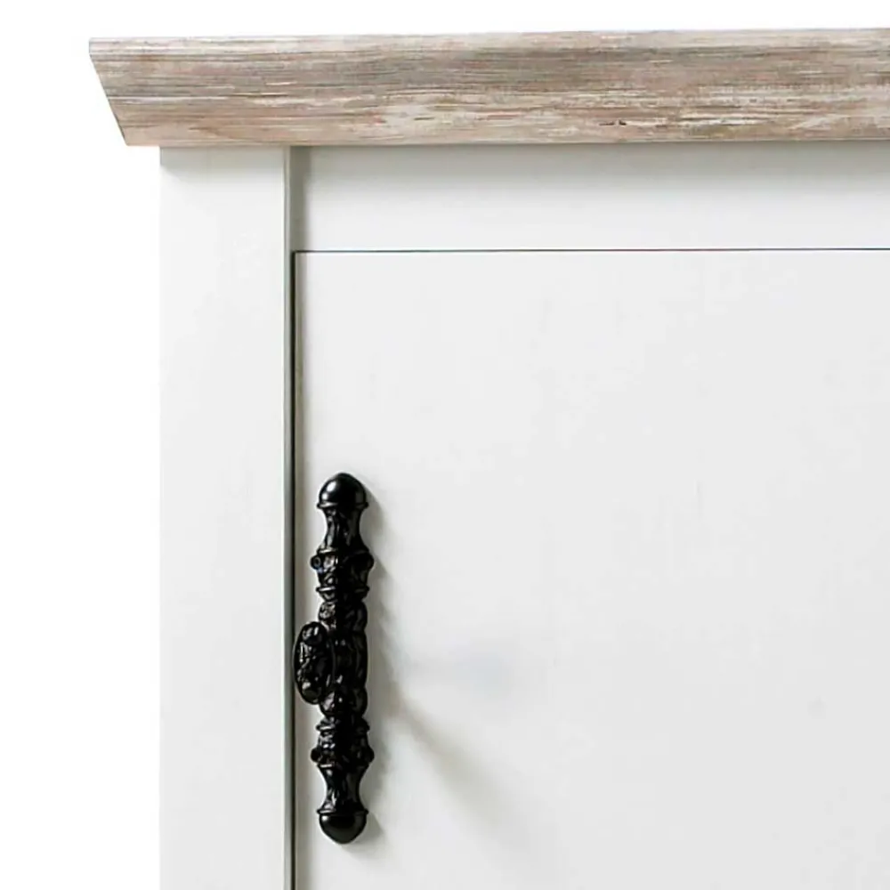 Wohnen Vitrinen<Schmales Highboard 1-türig Nedita in Weiß & Pinie Shabby Dekor