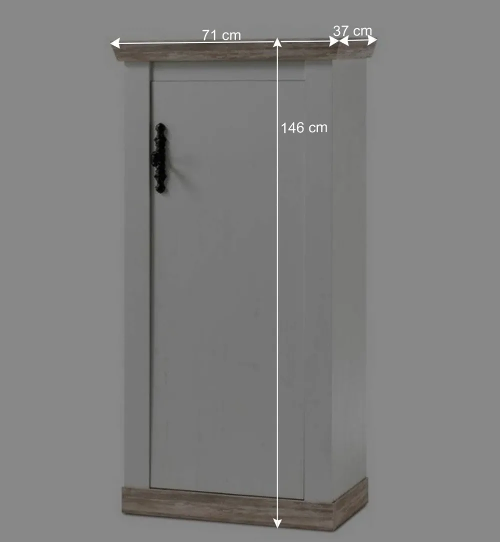Wohnen Vitrinen<Schmales Highboard 1-türig Nedita in Weiß & Pinie Shabby Dekor