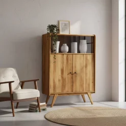 Wohnen Highboards|Vitrinen<Schrank im Mid Century Stil aus Wildeiche Holz - Hardus